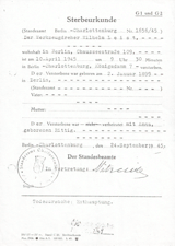 Sterbeurkunde für Wilhelm Leist. Todesursache: Enthauptung.